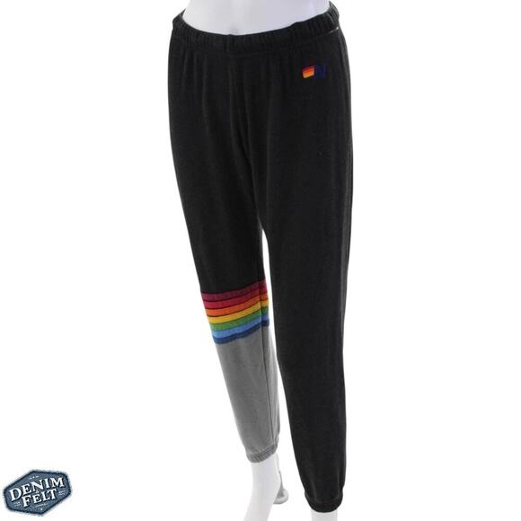 Aviator Nation Rainbow Stripe Sweatpants Black Jogger Style XS |RARE! SUPER SOFT - Picture 4 of 16